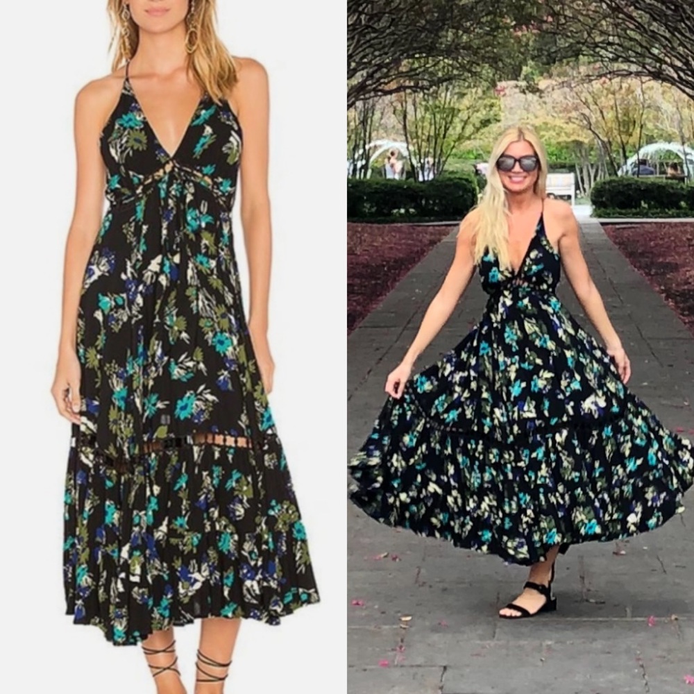FREE PEOPLE Pages of Gold Floral Maxi Dress Size XS